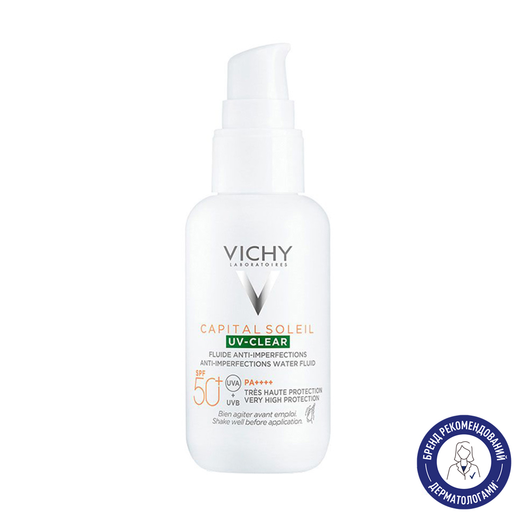 Щоденний сонцезахисний невагомий флюїд для обличчя Vichy Capital Soleil UV-Clear SPF 50+ PA++++ для шкіри схильної до жирності та недосконалостей, 40 мл