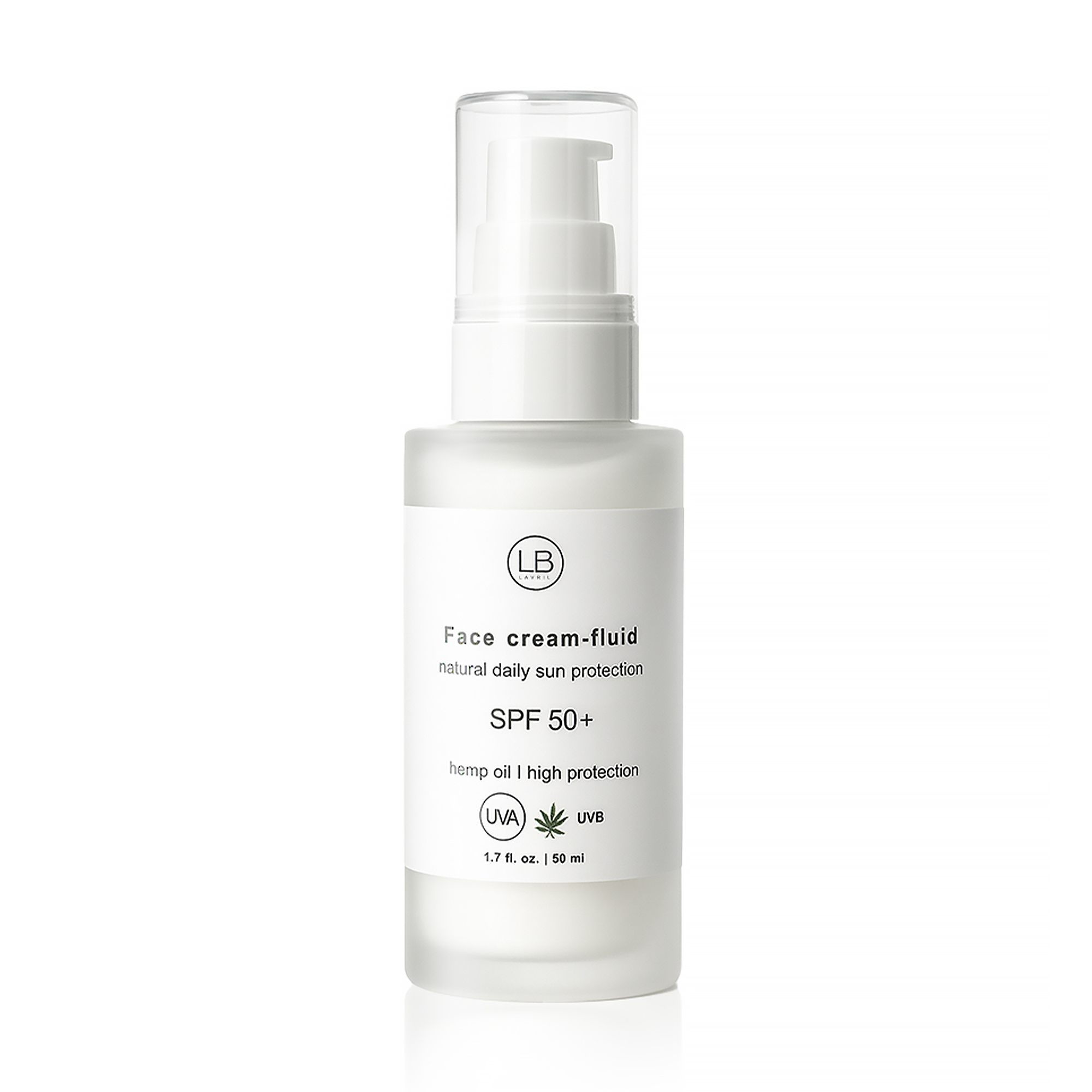 Сонцезахисний крем-флюїд для обличчя LAVRIL BEAUTY Face Cream-Fluid Natural Daily Sun Protection, SPF 50+, для щоденного догляду, з коноплею, 50 мл
